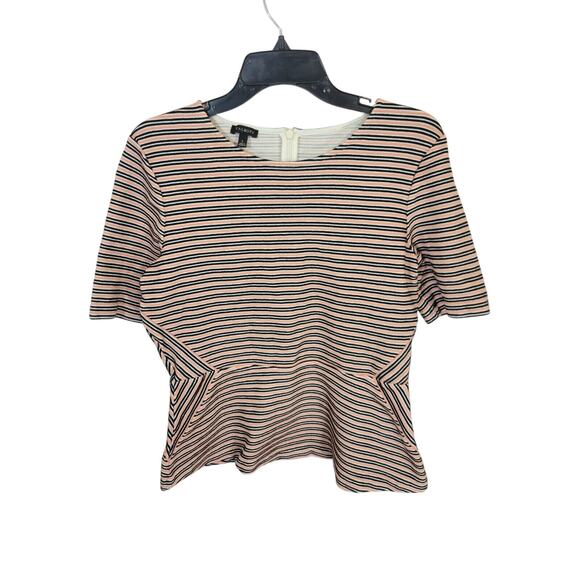 Talbots Tops - Talbots Pink Striped Stretch Short Sleeve Boho Peplum Top Women's Size Large